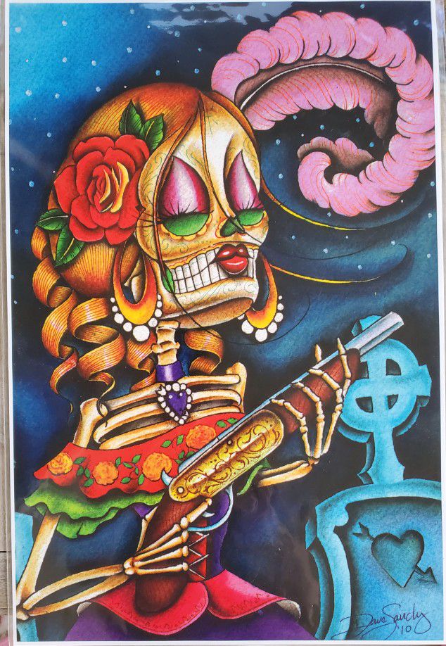 18x12 Art Print By Dave Sanchez Mexican Tattoo Day Of The Dead Licensed Dia De Los Muertos Poster