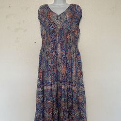 Boho Smocked Waist Maxi Dress (Size: M)