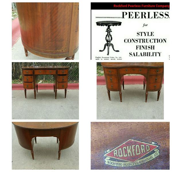 Vintage Kidney Shaped Rockford Peerless Secretary Desk For Sale In