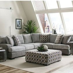 Brand New Super Plush Light Grey Sectional Sofa (Pillows Included)(Ottoman Sold Separately)
