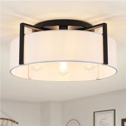20.5" Large Semi Flush Mount Ceiling Light, 4-Light Modern Kitchen Hallway Light Fixtures with Drum White Shade, Metal Close to Ceiling Lights for Ent