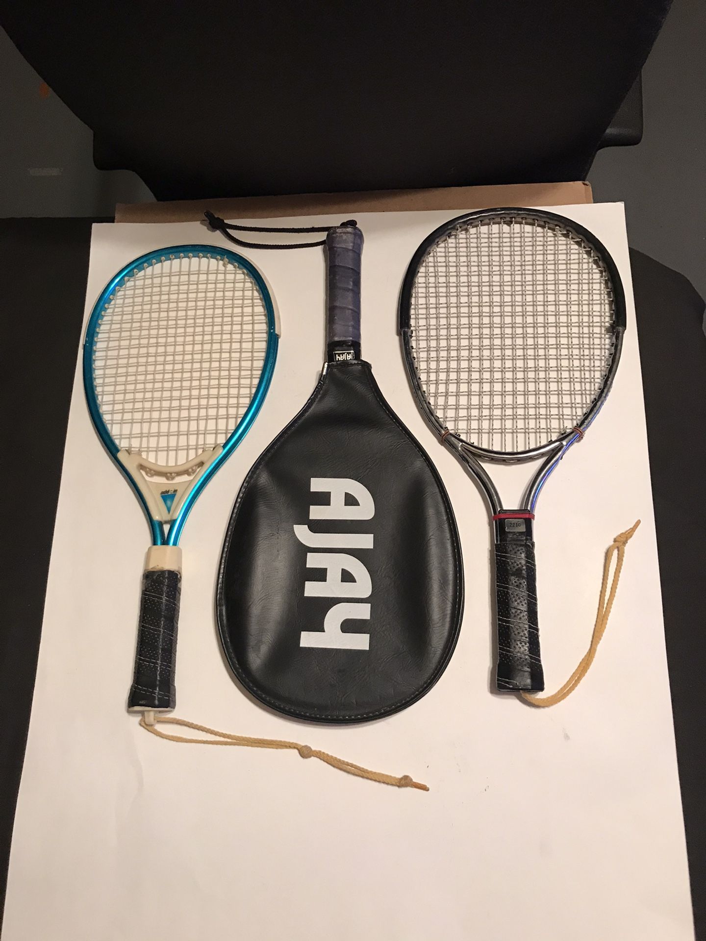 3 Vintage Racquetball Racquets Ajay Avenger with case, a Blue Add In & a 2210