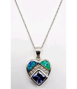 New Beautiful expensive sterling  silver necklace with large tanzanite stone , blue opal