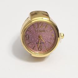 Unique gold pink glitter face Women's Quartz Ring Watch Band Gift