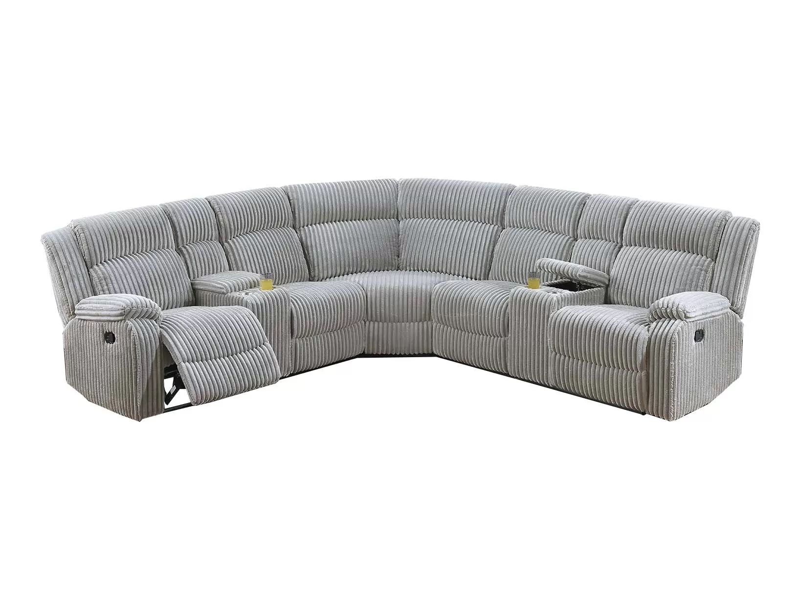 Recliner Sectional Sofa Manual Motion + 2 x Console + Cup Holders