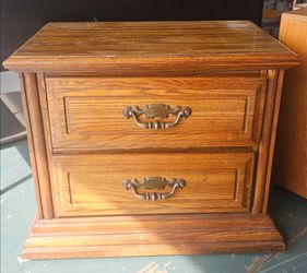Oak Wood 2-Drawer Nightstand
