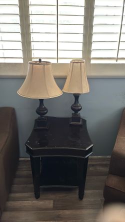 Two Lamps With Table