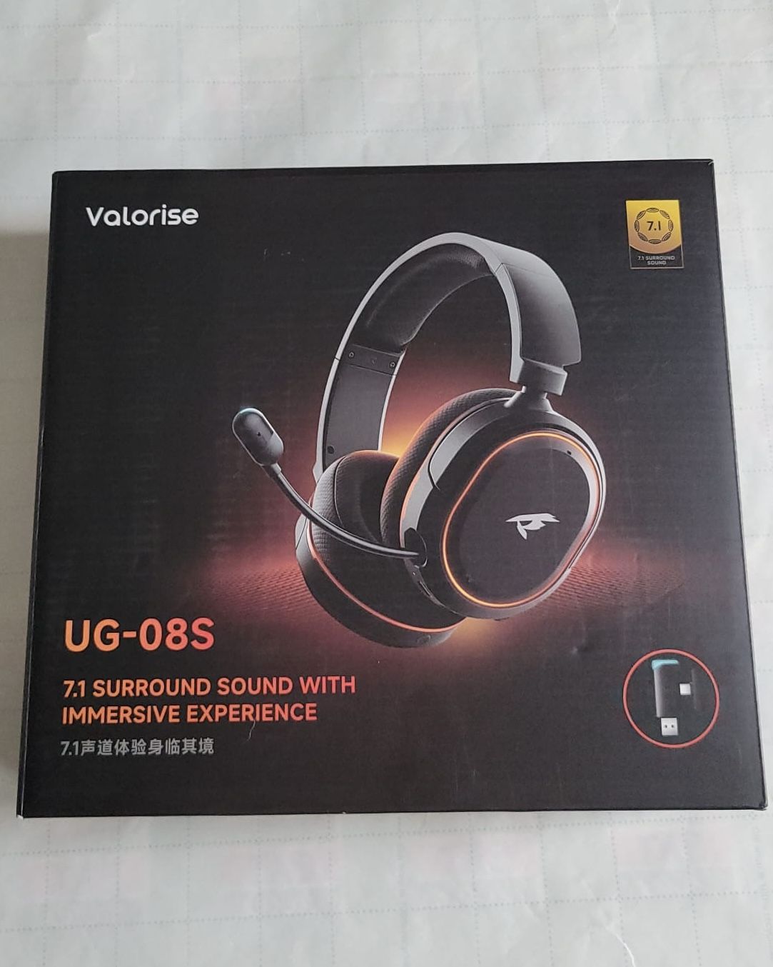 Valorise UG-08S Wireless Gaming Headset – 7.1 Surround, RGB, Mic – New