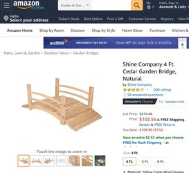 Shine Company 4 Ft. Cedar Garden Bridge, Natural