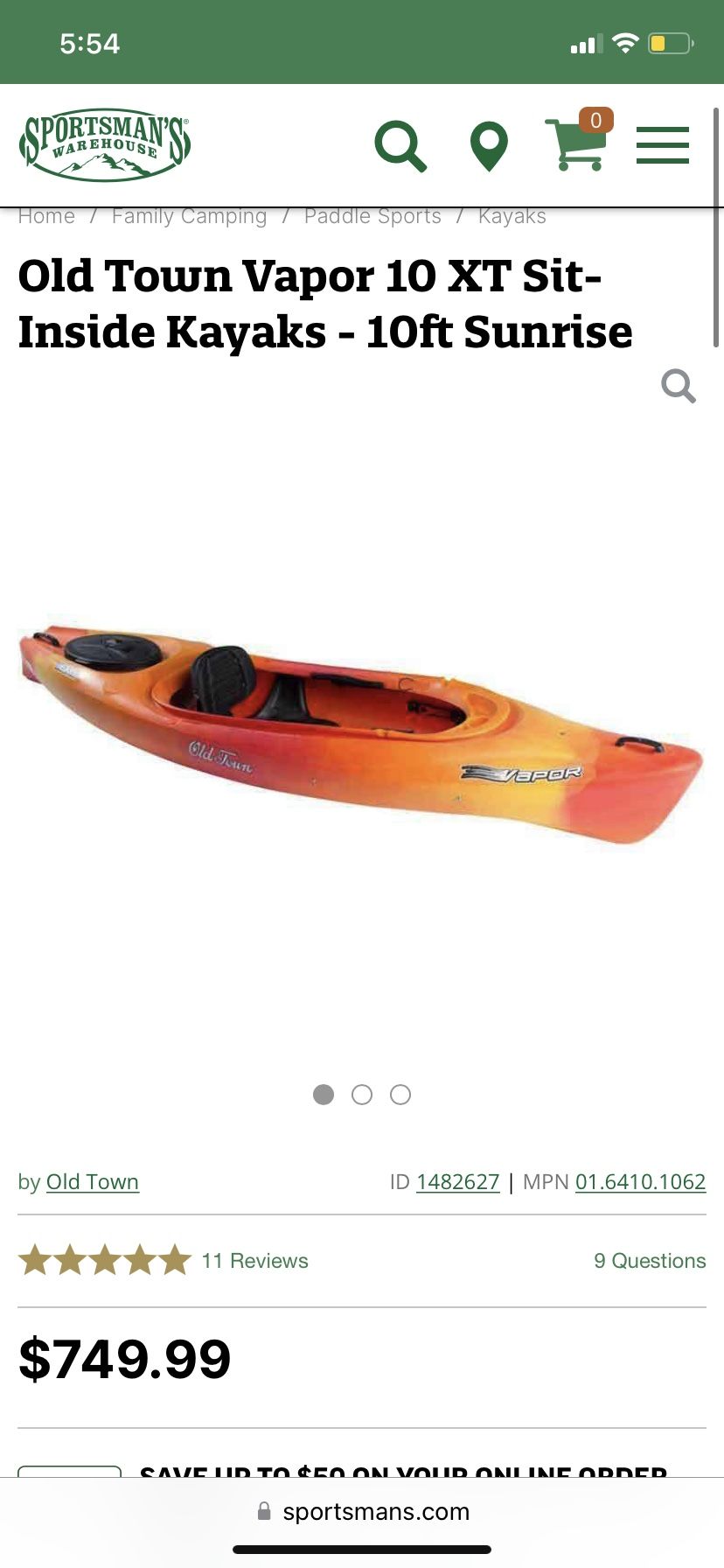 Kayak - Old Town Vapor 10xt