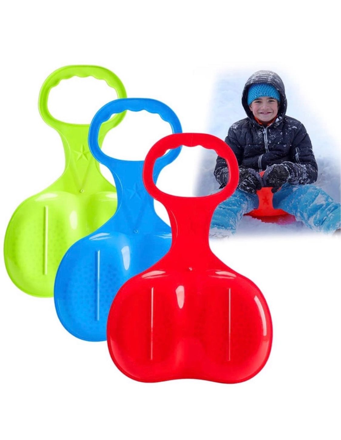 Snow-Sled-Board-Portable-Downhill 3-Pcs Large,Plastic-Skiing-Boards with-Handle for-Outdoor 3pcs