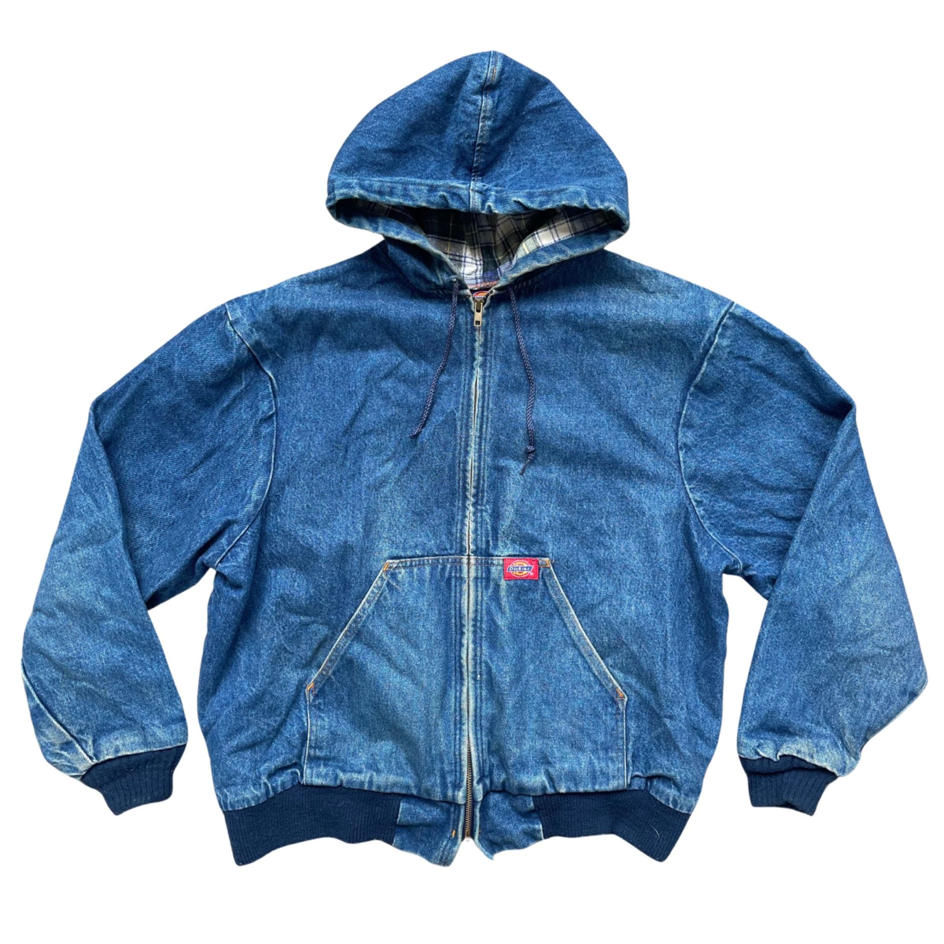 Vintage Dickies Flannel Lined Hooded Denim Jacket Size Large