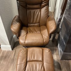 Allie Leather soft Upholstered Recliner W/ Footrest, Headrest, Padded Swivel Recliner Chair And Ottoman Set