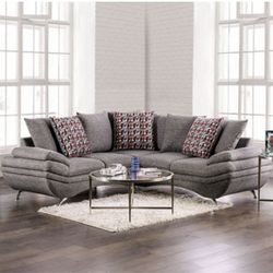 Brand New Gray Contoured Frame L-Shape Sectional Sofa Pillows Included