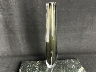 Smoked Olive Art Glass Sculptural Vase, Elongated Teardrop Form