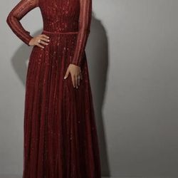 Wine Red Muslim Luxury Evening Dress 