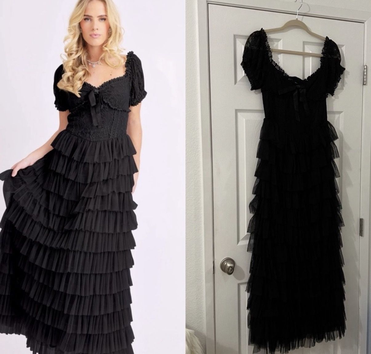 knee length dresses for ladies Amy Jane London Black Lace Sweetheart Neck Coquette Sofia Maxi Tulle D –  House Of Huntington