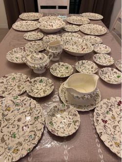 Myott Vanity Fair Ceramic Dinner Set England Hand Engraved Floral 30 pieces