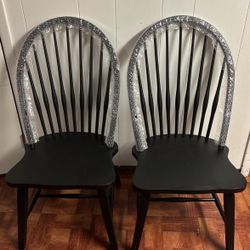 2 Black Wooden Chairs 