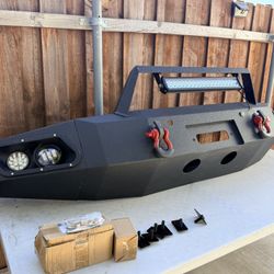 Front Bumper Compatible for 2019-2024 Dodge Ram 1500 (Excluding Ram 1500 Classic) with Winch Plate, Sensor Holes, License Plate Bracket, 5 x LED Light