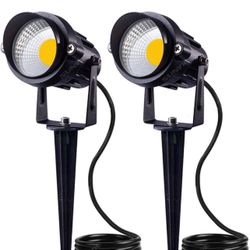 SUNVIE Outdoor Landscape LED Lighting 12W Waterproof Garden Lights COB Led Spotlights with Spiked Stand for Lawn Decorative Lamp US 3- Plug 3000k Warm