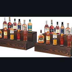 Bottle Display Shelf, 2 Pack, Wood Bar, Tabletop Wine Rack, Home Display, coffee, condiments, etc 