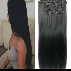 22" 16 Clips black Hair Extension Clip In