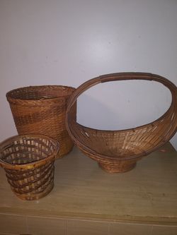 3 wood baskets wicker baskets household decorative