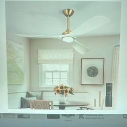 NEW Ceiling Fan. W/Light: 52” 3 Blade Outdoor/Indoor Fans for Patios - Modern White Gold W/Remote Control Ultra Quiet Reversible DC Motor Timer. 