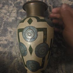 Mid Century Brass Enamed Vase
