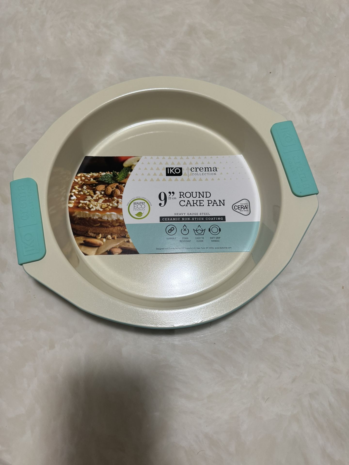 IKO Teal Crema Collection 9” Round Ceramic Non-Stick Cake Pan