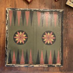 circa 1850 Primitive Folk Backgammon/Chess Board Wood