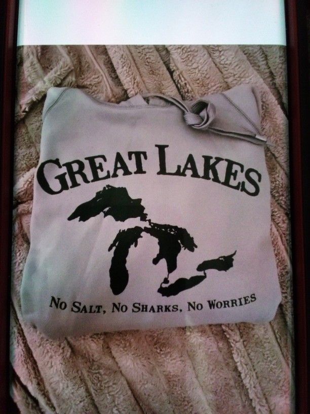 Great Lakes Michigan Pullover Hoodie Gray Black Unisex Medium Fleece