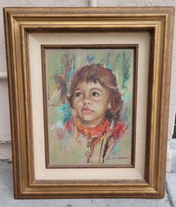 vintage art oil on canvas young girl
