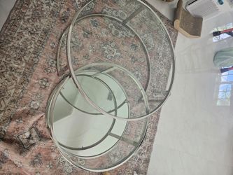 2-Piece Modern Chrome & Glass Nesting Coffee Table Set - Pristine Condition