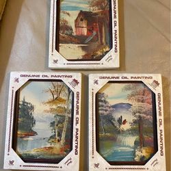 3 Hand Painted Genuine Oil Painting Still In Original Box. 7.5"×6"