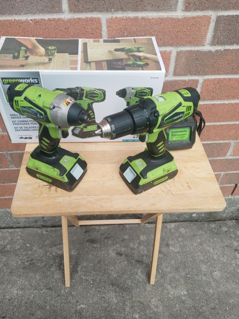 Two Greenworks Drills With Two Excellent Batteries Charger