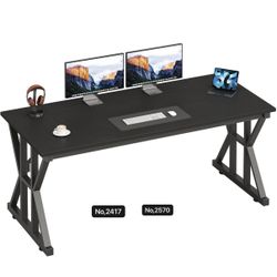 55 inch Large Office Desk, Study Writing Table with Thicken Frame, Gaming Desk, Modern Simple Desk for Home Office, Black