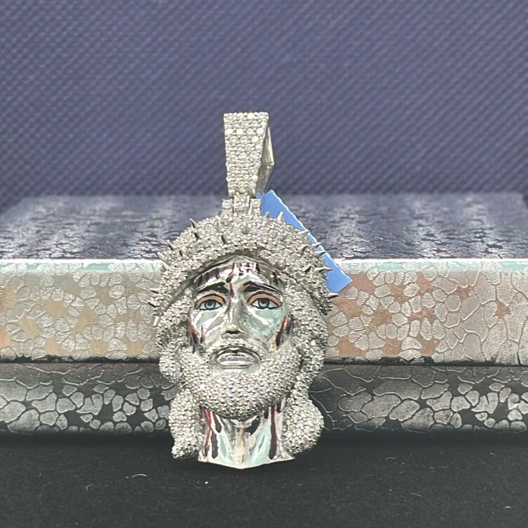 Sterling Silver Moissanite Jesus Pendant With Enamel 