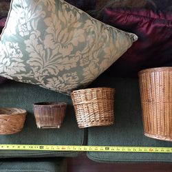 THREE Wicker Rattan Baskets - Varied Sizes & Weaves - Many Use Options 