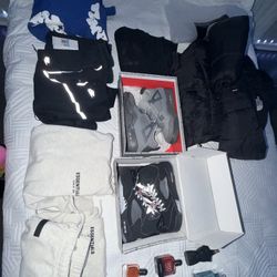 Nike tech, north face puffer, denim tear, Jordan 4and 5, essentials tracksuit,cologne, CHECK DESCRIE