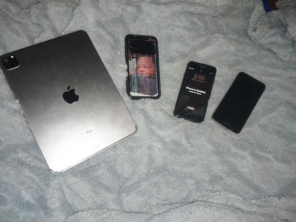 Ipad 11 pro Gen 2. iphone XR. two iphone 6. ipad won't charge 1 phone cracked screen