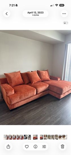 One-of-a-kind custom rusty orange couch 🧡