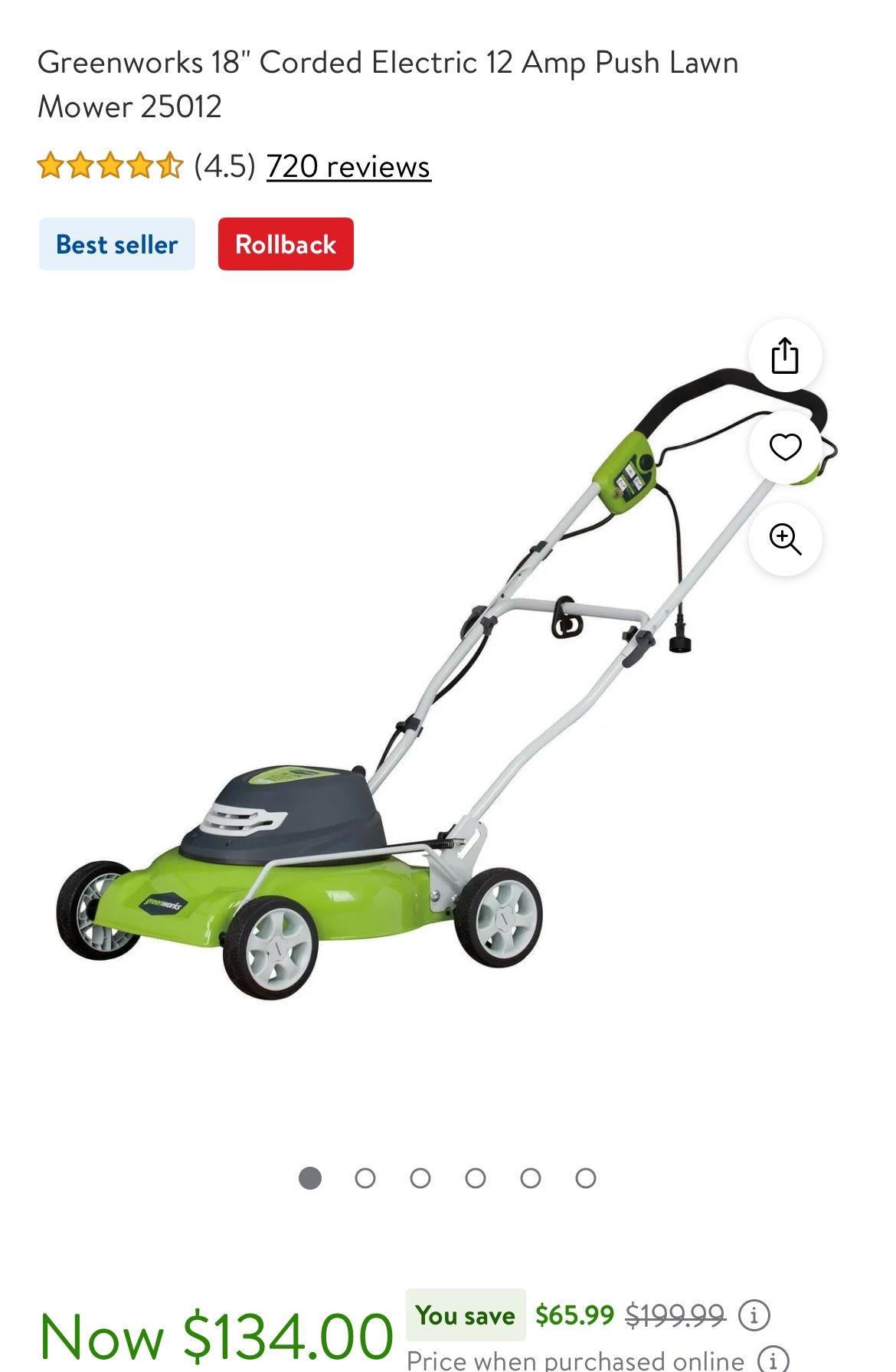 Green works Electric Corded 18” Push Lawn Mower