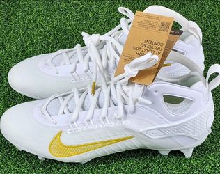Brand New Nike Huarache 9 Elite Mid LAX Football Cleats White Gold Men Sizes 6.5, 7.5, 8.5, 13