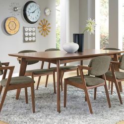 New Dining Table Set 7 PCs Dark Walnut 
