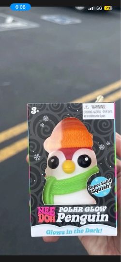 Nee Doh Blue Polar Glow Penguin Super Solid Squish Glow-in-the-Dark Squeeze Toy