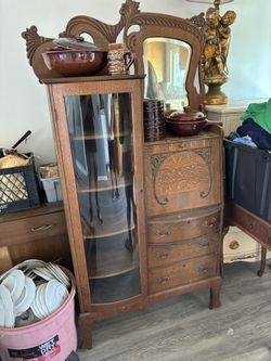 Vintage Hutch With Desk In Cabinet