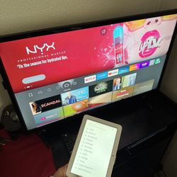 32” TV, Remote And Amazon Tablet