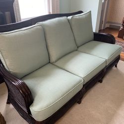 Beautiful Wicker Seafoam Green Sofa - $250